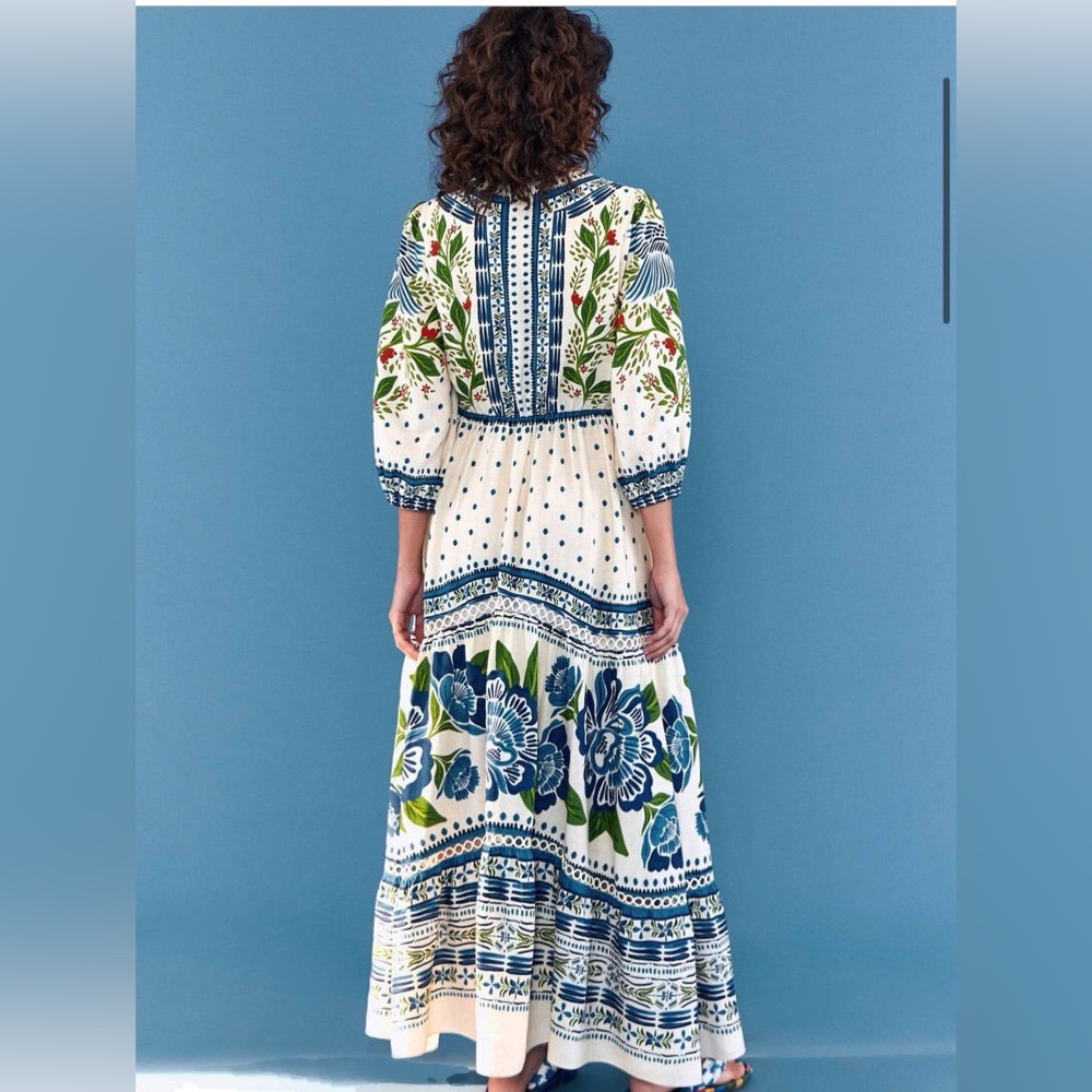 FARM Rio Off White Macaw Fight Maxi dress size Large NWT - Picture 3 of 5